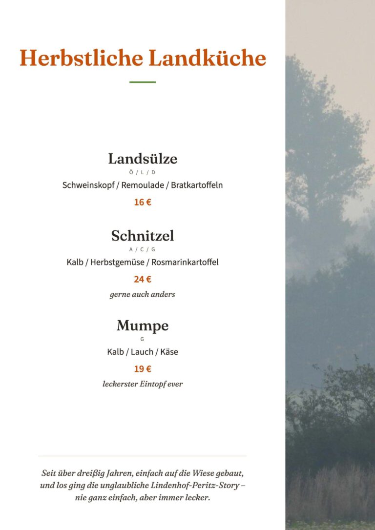 Landküche auf der Herbstkarte 2026 – Genießen auf dem Land im Lindenhof Peritz