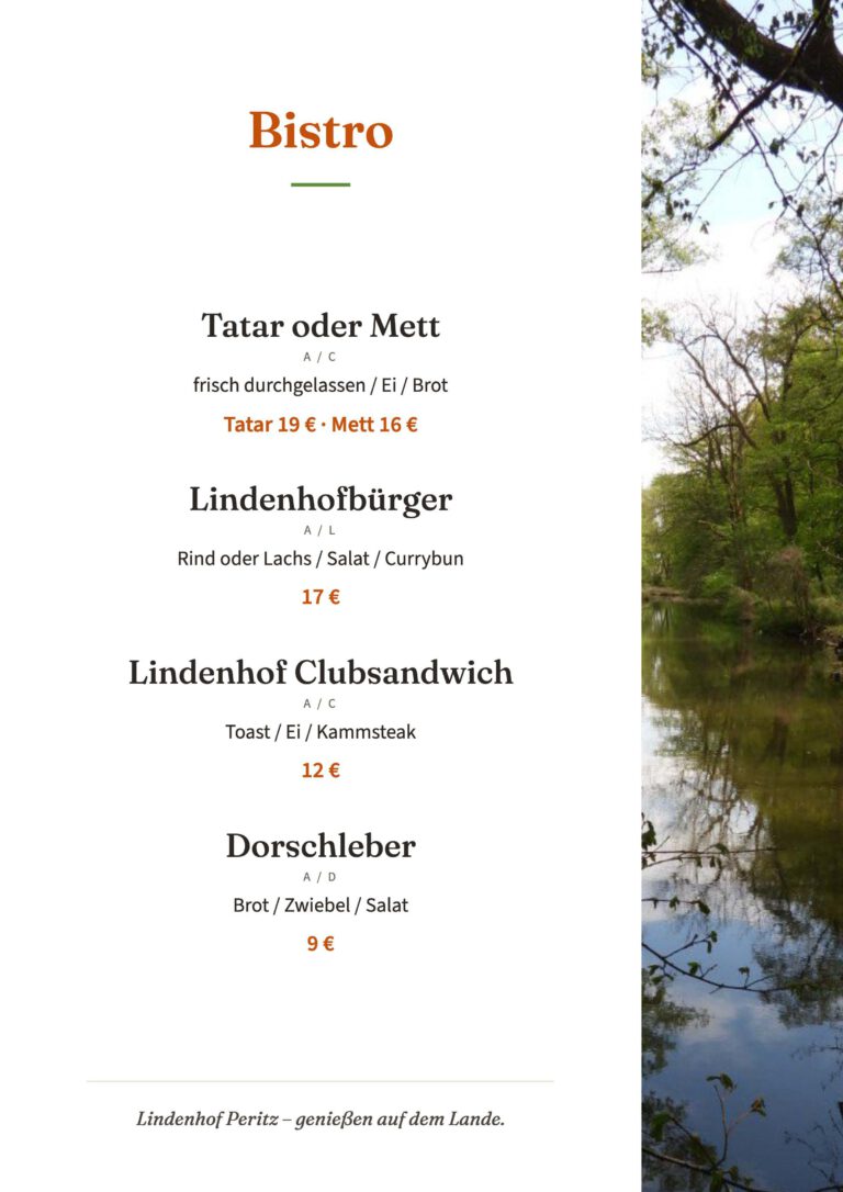Bistro auf der Herbstkarte 2026 – Genießen auf dem Land im Lindenhof Peritz